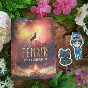 Handgefertigtes Magnetlesezeichen mit der Chibi-Illustration von Wolf Fenrir aus dem Buch Son of Darkness von Asuka Lionera.