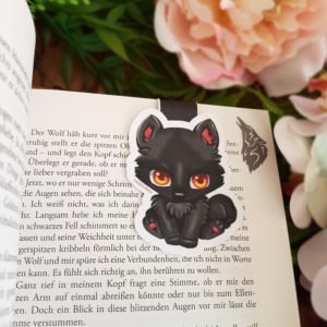Handgefertigtes Magnetlesezeichen mit der Chibi-Illustration von Wolf Vaan aus der Divinitas-Reihe von Asuka Lionera.