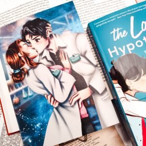 Handgefertigter A5 Artprint mit der Illustration von Adam und Olive im Labor aus The Love Hypothesis von Ali Hazelwood.